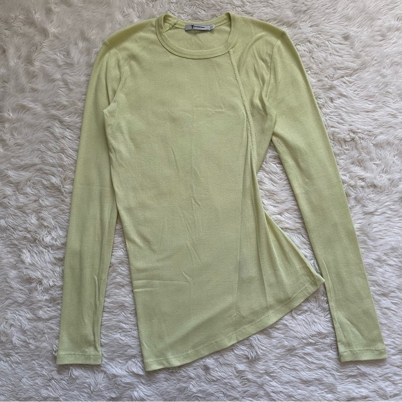 T Alexander Wang Top Asymmetrical Crewneck Long Sleeve Tee Mesh Neon Yellow S - Picture 3 of 11